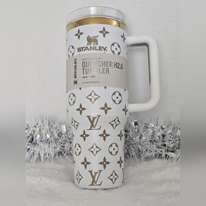 Stanley white and Gold LV Quencher H2.0 Tumbler 40 oz